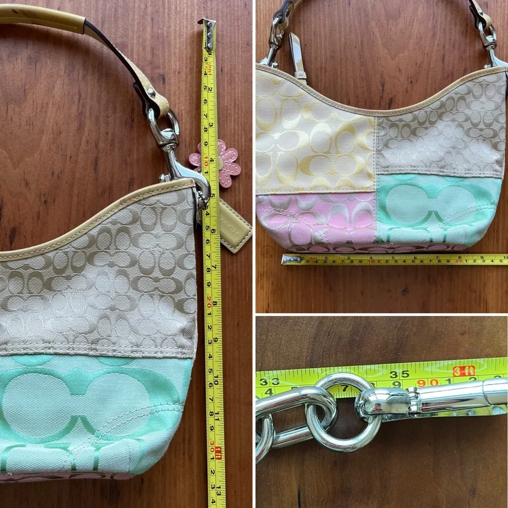 Coach Pastel Patchwork Shoulder Bag in Yellow, Pink, Mint & Light Brown/Cream - Picture 15 of 16